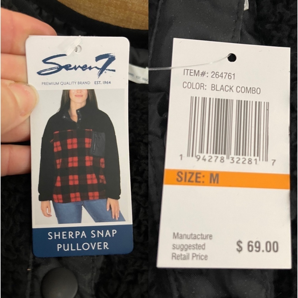 Seven7 red plaid Sherpa snap pullover top jacket women’s size M - Picture 13 of 14